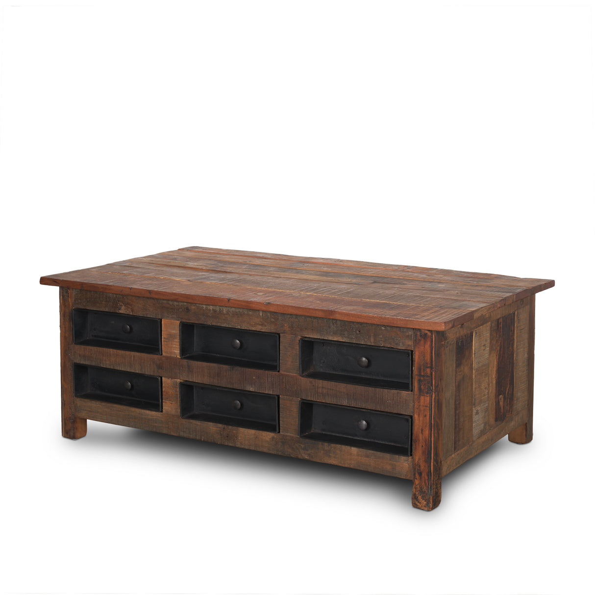 Wilton Brown Wood w/ 12 Black Metal Drawers Coffee Table from Mercana - Luna Furniture