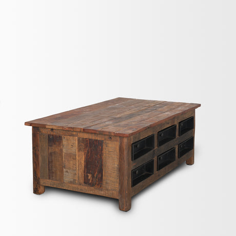 Wilton Brown Wood w/ 12 Black Metal Drawers Coffee Table from Mercana - Luna Furniture