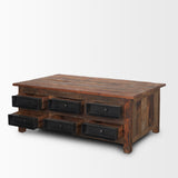 Wilton Brown Wood w/ 12 Black Metal Drawers Coffee Table from Mercana - Luna Furniture