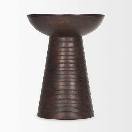 Novell Dark Brown Wood Pedestal Accent Table from Mercana - Luna Furniture