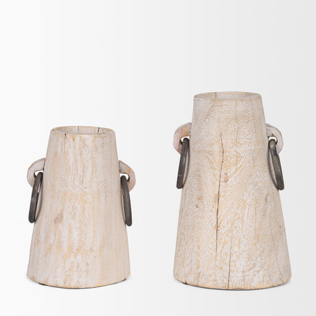 Monique Large Light Brown w/ Handles Wood Pot from Mercana - Luna Furniture
