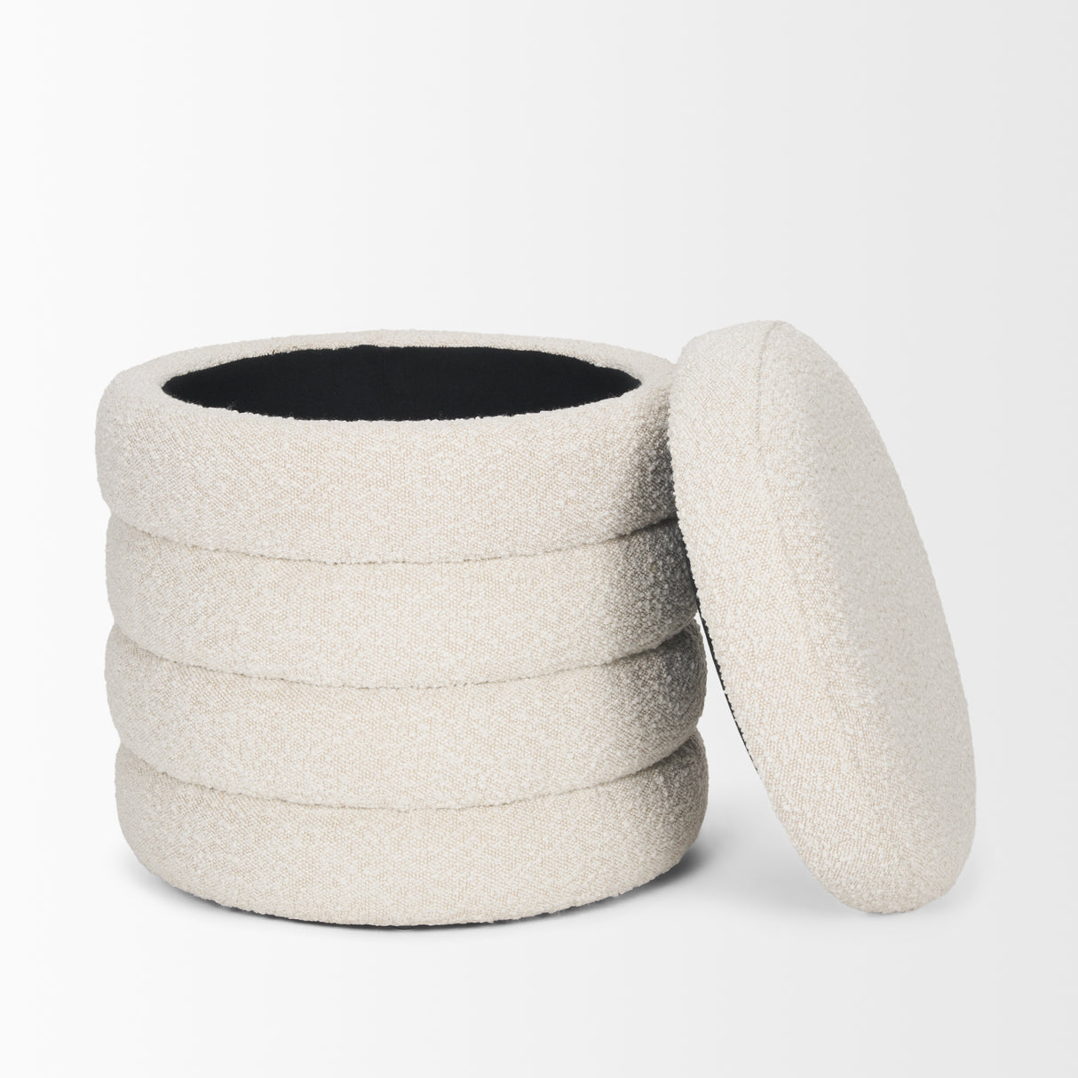 Elise Cream Boucle Upholstered Storage Ottoman from Mercana - Luna Furniture