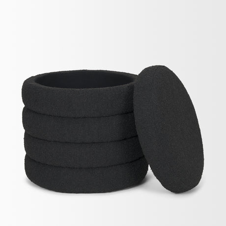 Elise Black Boucle Upholstered Storage Ottoman from Mercana - Luna Furniture