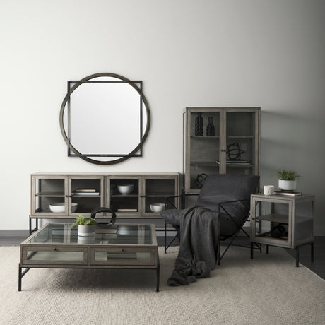 Norbert 46" Round-Square Black Wood/Metal Frame Mirror from Mercana - Luna Furniture