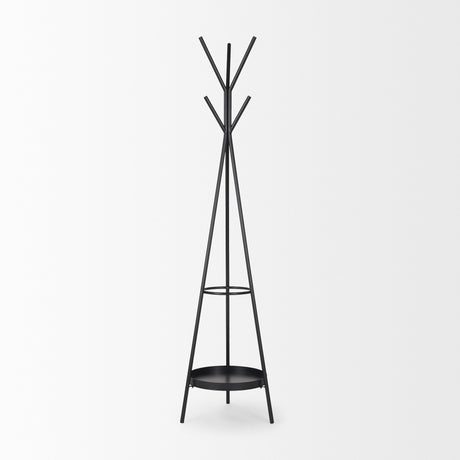 Everett Matte Black Metal w/ Two Metal Shelves Coat Rack from Mercana - Luna Furniture