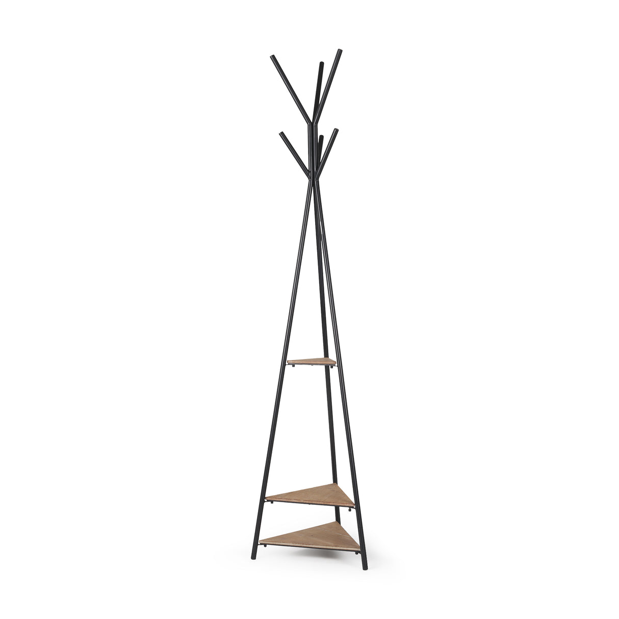 Everett Matte Black Metal w/ Two Wood Shelves Coat Rack from Mercana - Luna Furniture