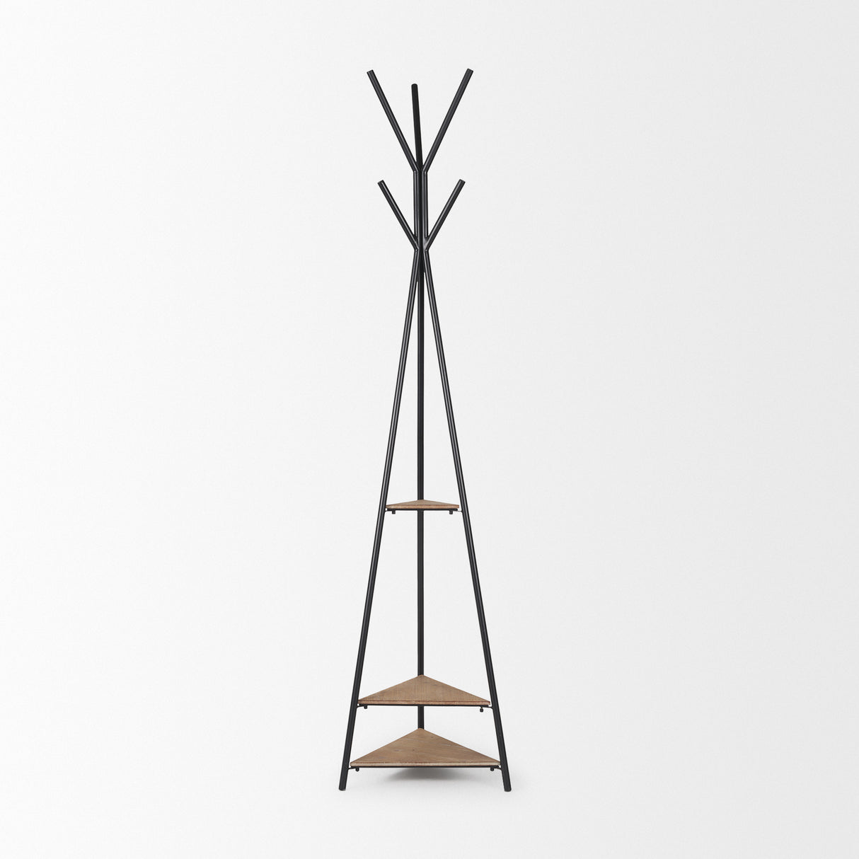 Everett Matte Black Metal w/ Two Wood Shelves Coat Rack from Mercana - Luna Furniture