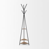 Everett Matte Black Metal w/ Two Wood Shelves Coat Rack from Mercana - Luna Furniture