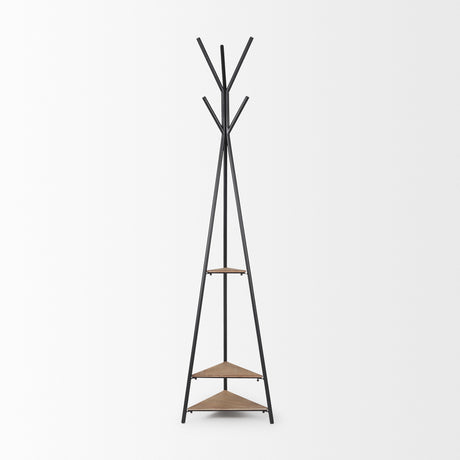 Everett Matte Black Metal w/ Two Wood Shelves Coat Rack from Mercana - Luna Furniture