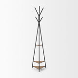 Everett Matte Black Metal w/ Two Wood Shelves Coat Rack from Mercana - Luna Furniture