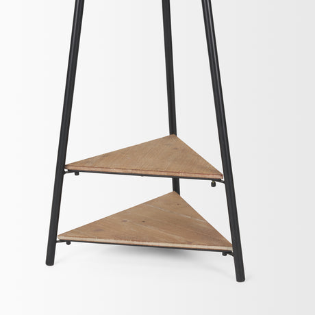 Everett Matte Black Metal w/ Two Wood Shelves Coat Rack from Mercana - Luna Furniture