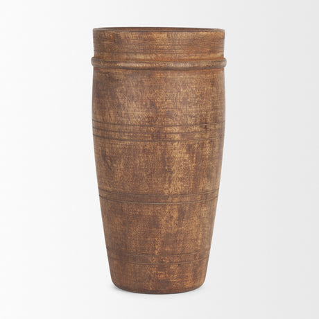 Porta Large Medium Brown Reclaimed Wooden Pot from Mercana - Luna Furniture