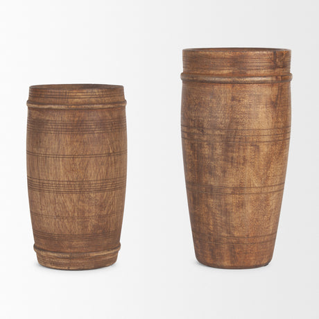 Porta Large Medium Brown Reclaimed Wooden Pot from Mercana - Luna Furniture