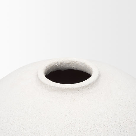 Karakum I Short White Textured Ceramic Vase from Mercana - Luna Furniture