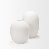 Karakum I Short White Textured Ceramic Vase from Mercana - Luna Furniture