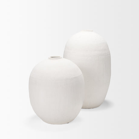 Karakum I Short White Textured Ceramic Vase from Mercana - Luna Furniture