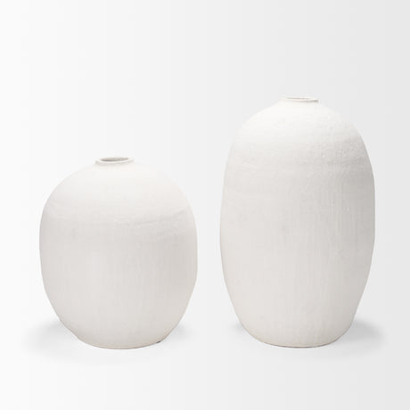 Karakum I Short White Textured Ceramic Vase from Mercana - Luna Furniture
