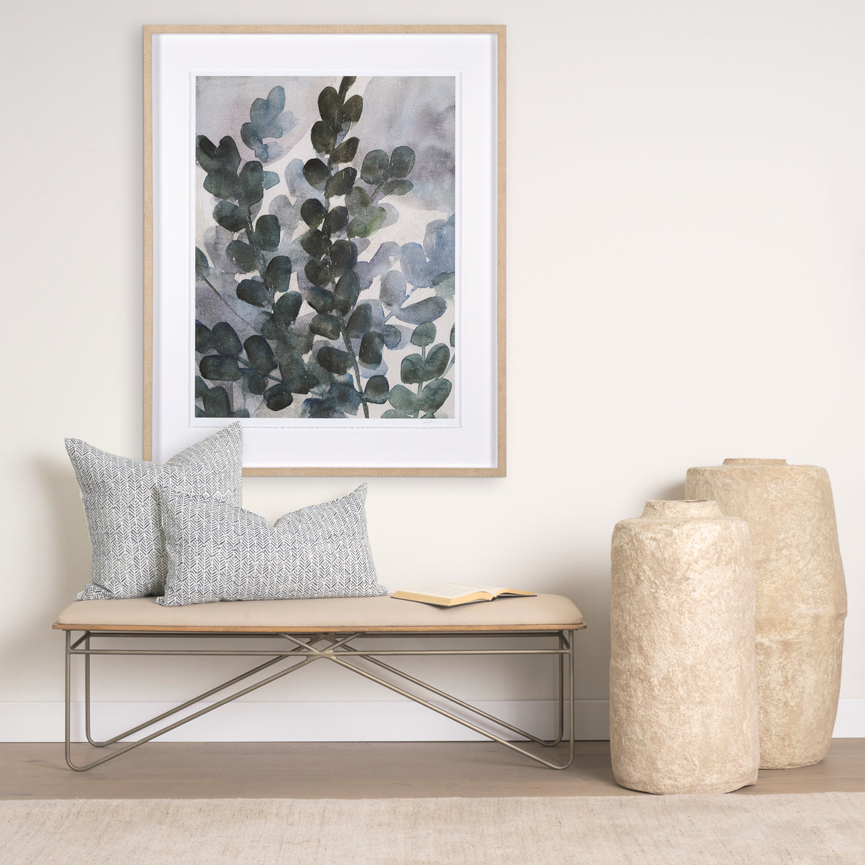 Janelle Cream w/ Indigo Print Linen Lumbar Decorative Pillow Cover from Mercana - Luna Furniture