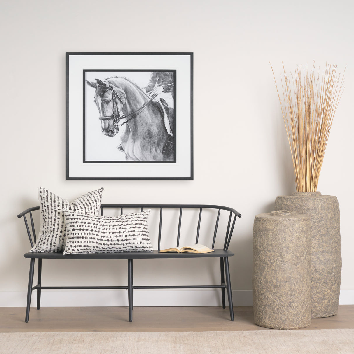 Jenna Cream w/ Black Print Linen Lumbar Decorative Pillow Cover from Mercana - Luna Furniture
