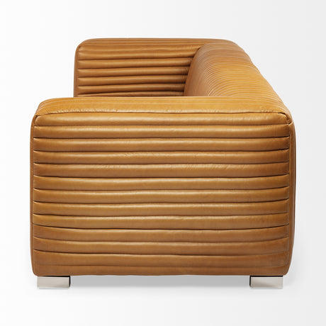 Ricciardo Cognac Leather Three Seater Sofa 82.5L x 38.5W x 26.5H from Mercana - Luna Furniture