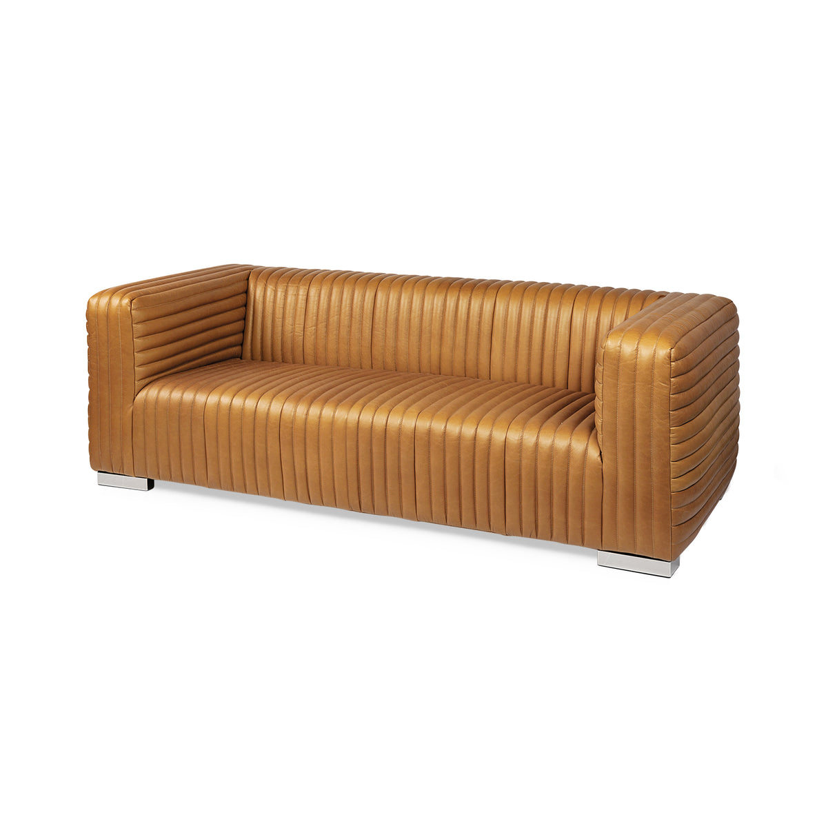 Ricciardo Cognac Leather Three Seater Sofa 82.5L x 38.5W x 26.5H from Mercana - Luna Furniture