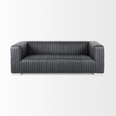 Ricciardo Black Leather Wrapped Three Seater Sofa 82.5L x 38.5W x 26.5H from Mercana - Luna Furniture