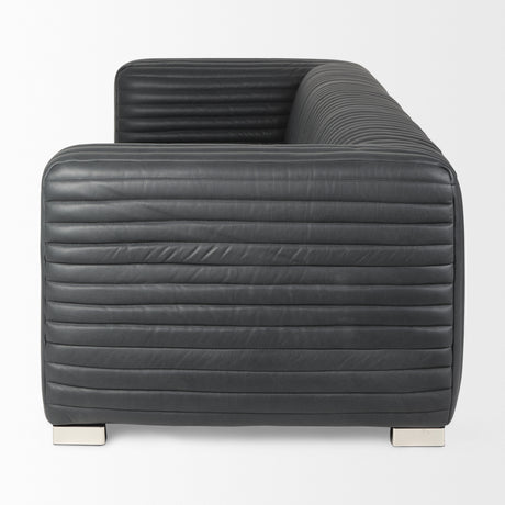 Ricciardo Black Leather Wrapped Three Seater Sofa 82.5L x 38.5W x 26.5H from Mercana - Luna Furniture