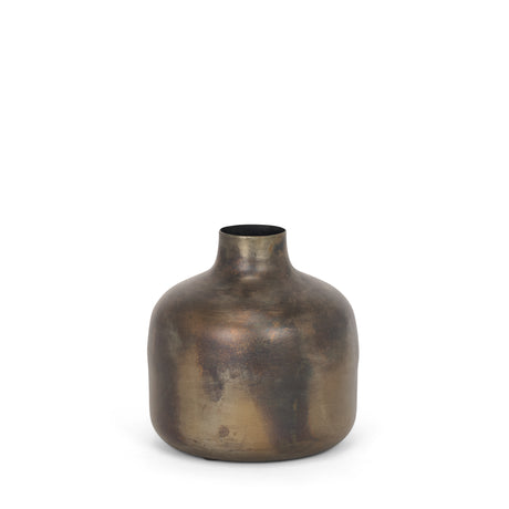 Daya Short Antiqued Gold Metal Vase from Mercana - Luna Furniture