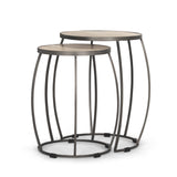 Clapp Round Light Brown W/ White Wash Wood and Silver Metal Nesting Accent Tables (Set of 2) from Mercana - Luna Furniture