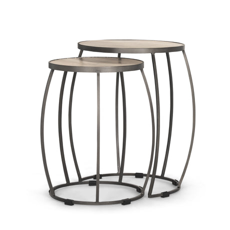 Clapp Round Light Brown W/ White Wash Wood and Silver Metal Nesting Accent Tables (Set of 2) from Mercana - Luna Furniture