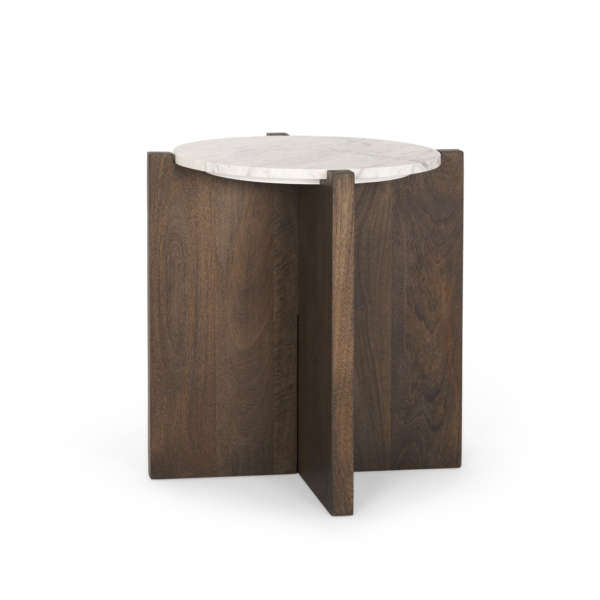 Bianca Dark Brown Wood w/ Marble Round Accent Table from Mercana - Luna Furniture
