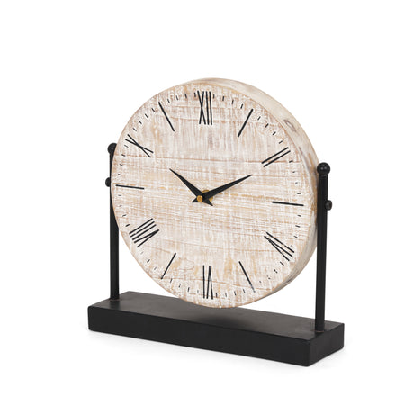 Raja Matte Black Metal w/ Wood Table Clock from Mercana - Luna Furniture