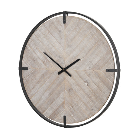 Rani Matte Black Metal w/ Wood Wall Clock from Mercana - Luna Furniture