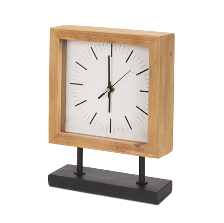 Renaya Light Brown Wood w/ Matte Black Metal Base Table Clock from Mercana - Luna Furniture