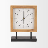Renaya Light Brown Wood w/ Matte Black Metal Base Table Clock from Mercana - Luna Furniture