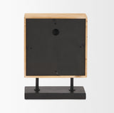 Renaya Light Brown Wood w/ Matte Black Metal Base Table Clock from Mercana - Luna Furniture