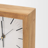 Renaya Light Brown Wood w/ Matte Black Metal Base Table Clock from Mercana - Luna Furniture