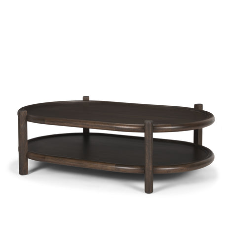 Romi Dark Brown Wood w/ Bottom Shelf Oval Coffee Table from Mercana - Luna Furniture