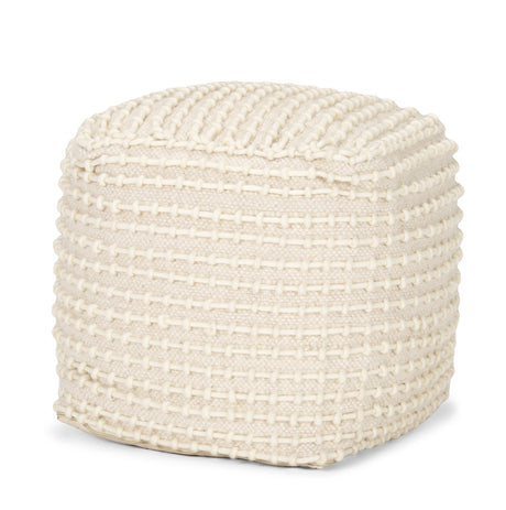 Sakaye Beige w/ Cream Stitched Patterned Pouf from Mercana - Luna Furniture