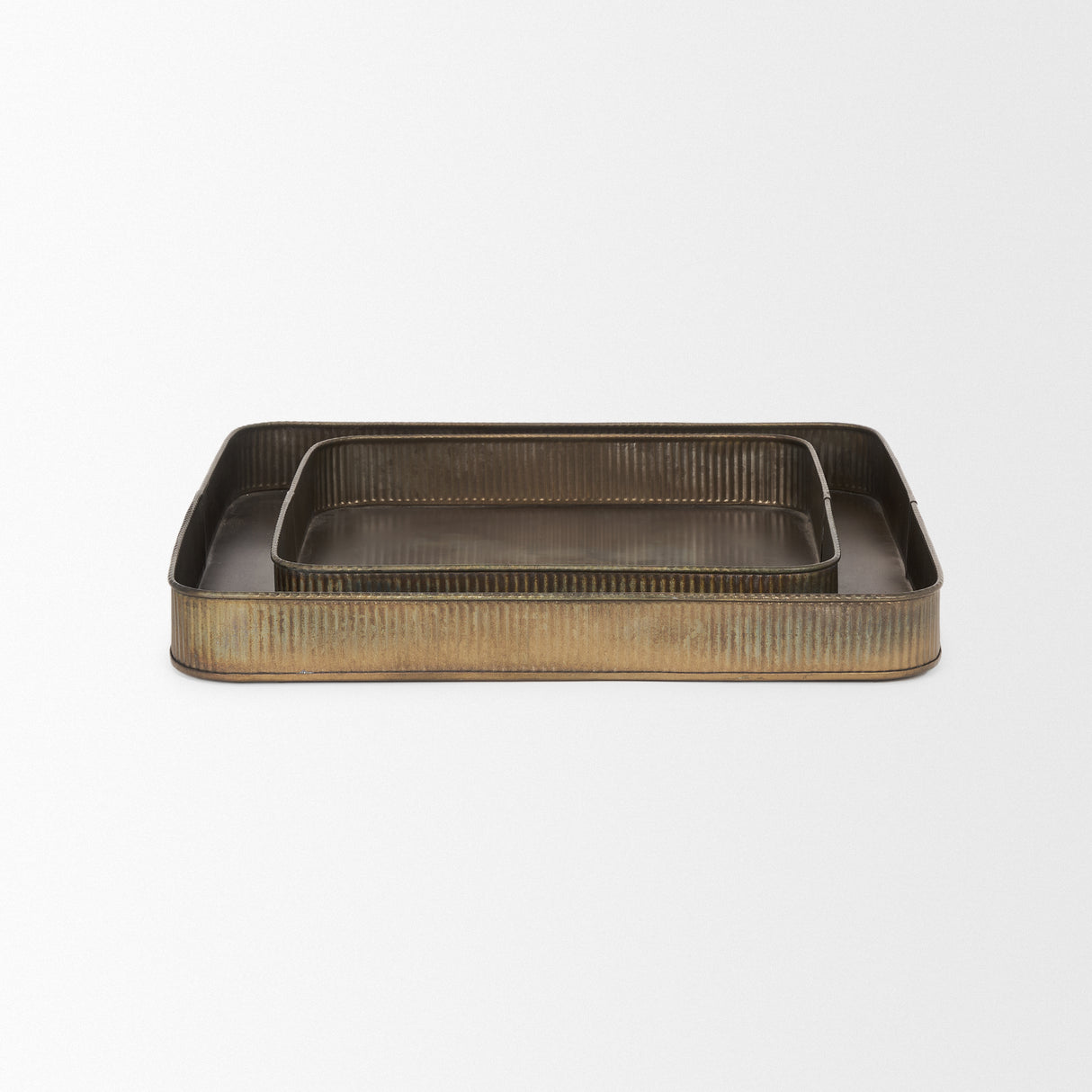 Varun Square Antiqued Brass Metal Tray (Set of 2) from Mercana - Luna Furniture