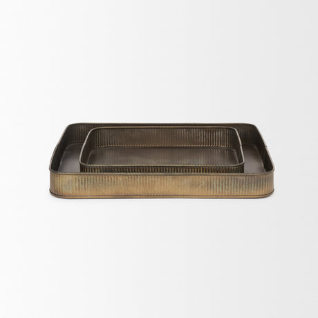 Varun Square Antiqued Brass Metal Tray (Set of 2) from Mercana - Luna Furniture