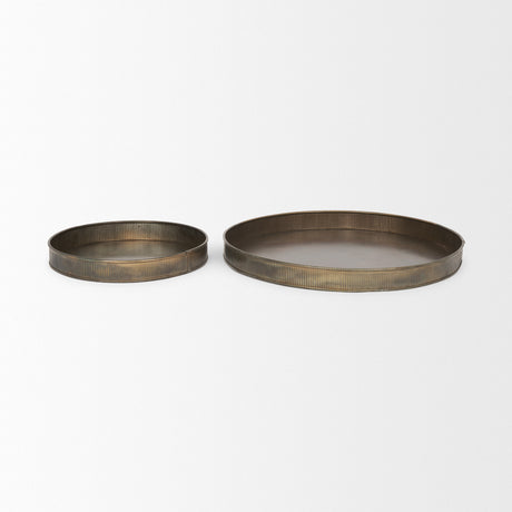 Varun Round Antiqued Brass Metal Tray (Set of 2) from Mercana - Luna Furniture
