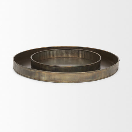 Varun Round Antiqued Brass Metal Tray (Set of 2) from Mercana - Luna Furniture