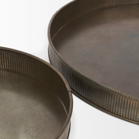 Varun Round Antiqued Brass Metal Tray (Set of 2) from Mercana - Luna Furniture