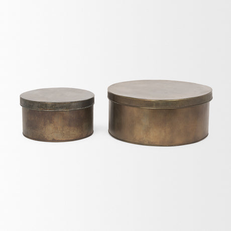 Josephine Round Antique Gold Metal Box (Set of 2) from Mercana - Luna Furniture