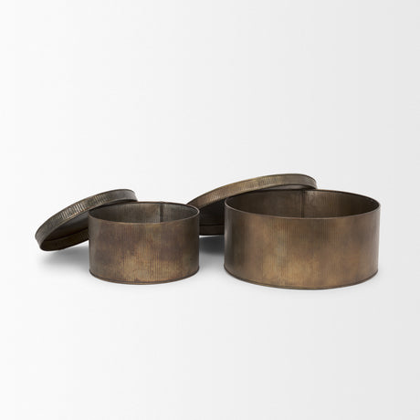 Josephine Round Antique Gold Metal Box (Set of 2) from Mercana - Luna Furniture