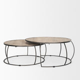 Clapp Round Light Brown W/ White Wash Wood and Silver Metal Nesting Coffee Tables (Set of 2) from Mercana - Luna Furniture