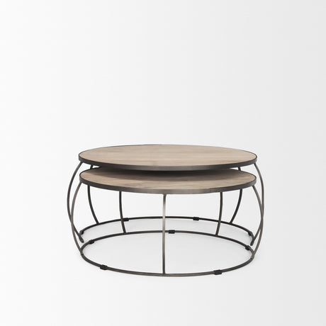 Clapp Round Light Brown W/ White Wash Wood and Silver Metal Nesting Coffee Tables (Set of 2) from Mercana - Luna Furniture