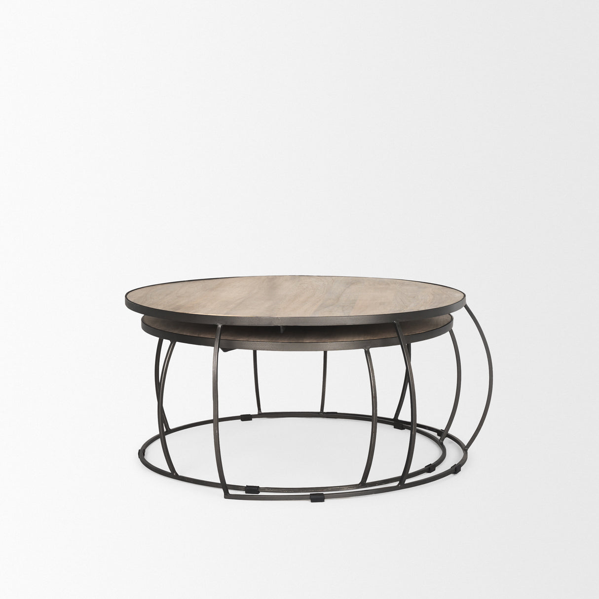 Clapp Round Light Brown W/ White Wash Wood and Silver Metal Nesting Coffee Tables (Set of 2) from Mercana - Luna Furniture
