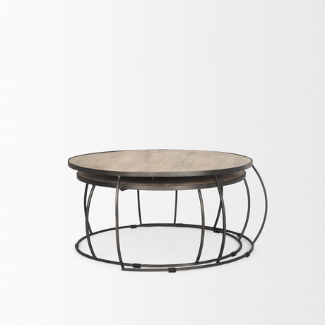 Clapp Round Light Brown W/ White Wash Wood and Silver Metal Nesting Coffee Tables (Set of 2) from Mercana - Luna Furniture